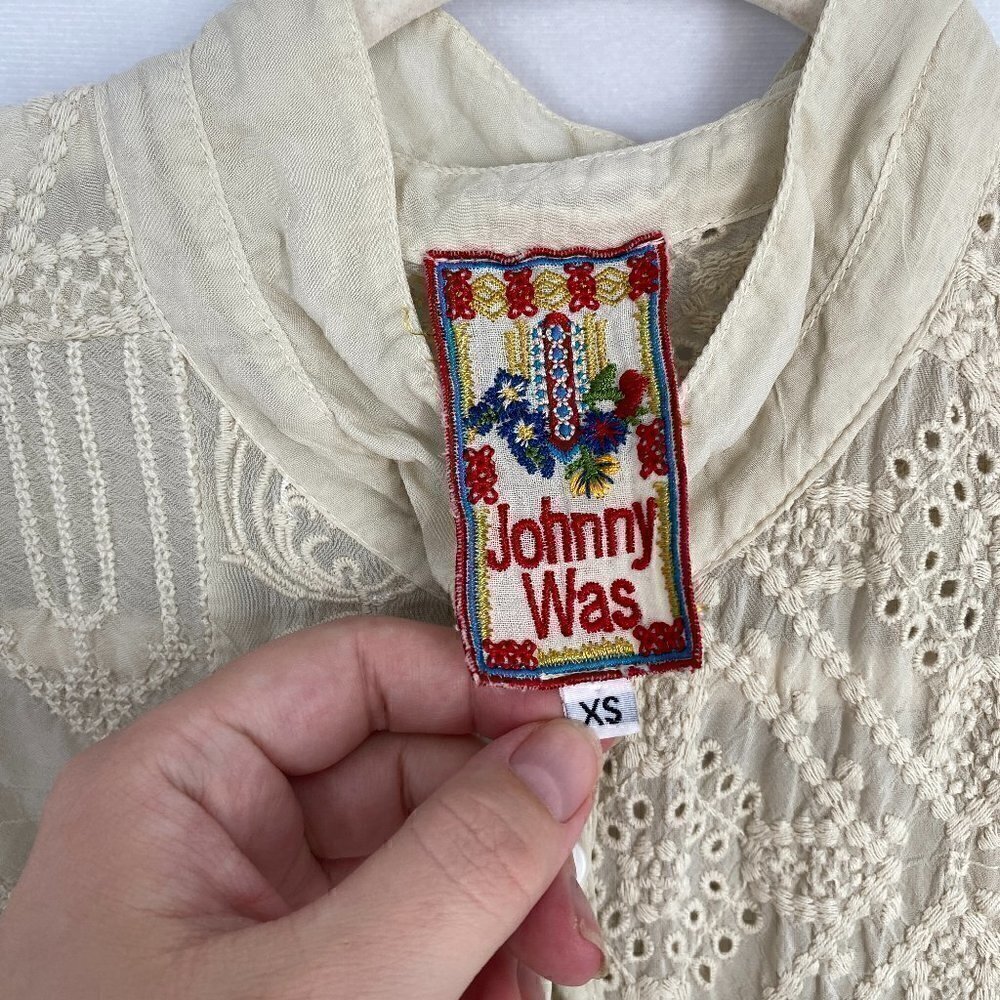 Johhny Was Ivory Eclectic Pattern Embroidered Lace Top - Picture 7 of 10